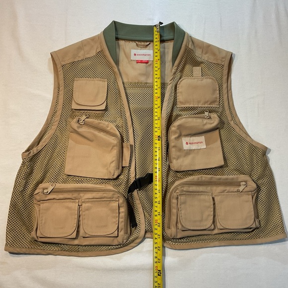 Redington Fishing Wading Vest Tan Green Trim Size L/XL, Multiple Zip Pockets - Picture 3 of 6